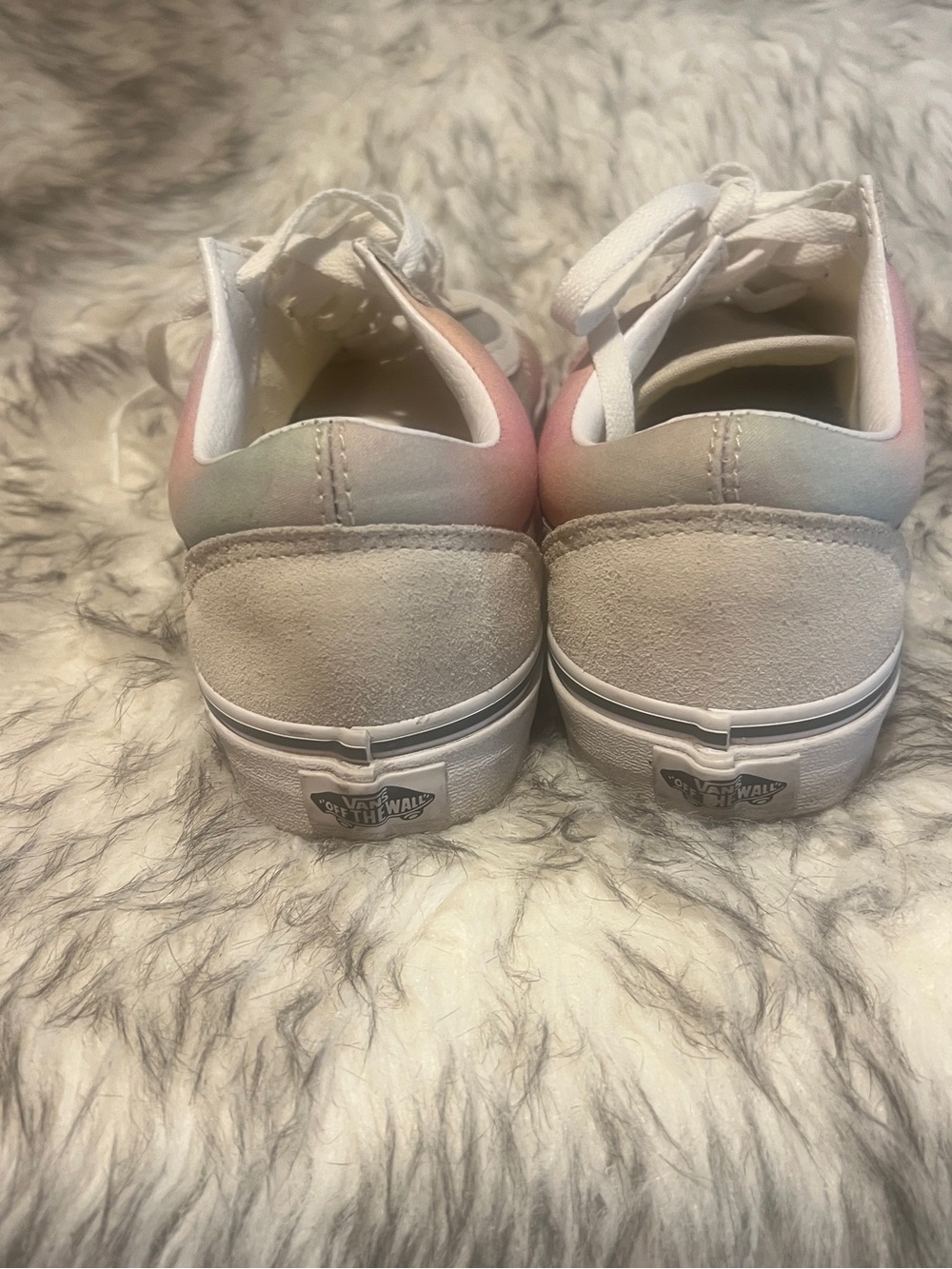 Vans Women’s Cream Sneakers with Pastel Rainbow Panels - Picture 6 of 8